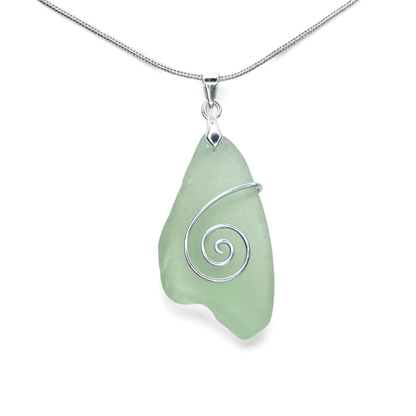 Sea Glass Necklace - Aqua Celtic Pendant - Scottish Jewellery