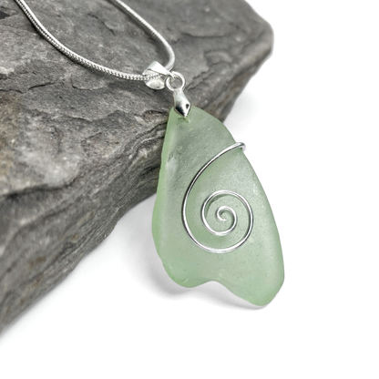 Sea Glass Necklace - Aqua Celtic Pendant - Scottish Jewellery
