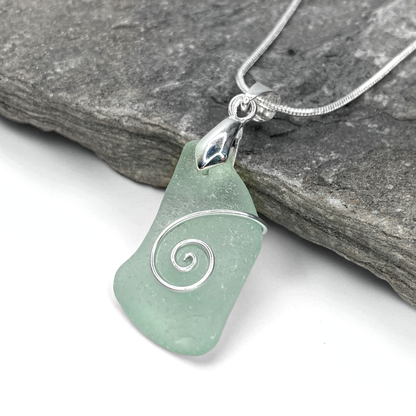 Sea Glass Necklace - Aqua Celtic Pendant - Scottish Jewellery