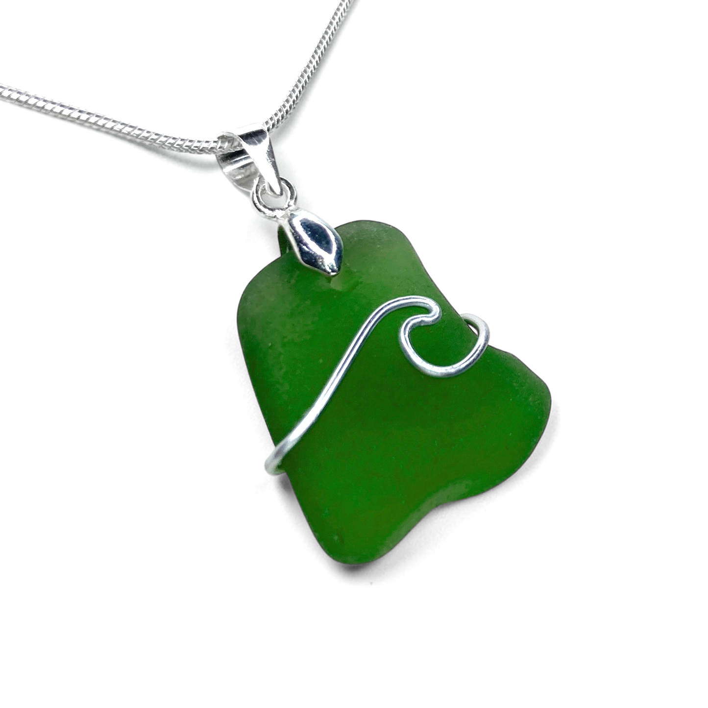 Sea Glass Necklace - Green Wave Pendant - Scottish Jewellery