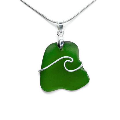 Sea Glass Necklace - Green Wave Pendant - Scottish Jewellery