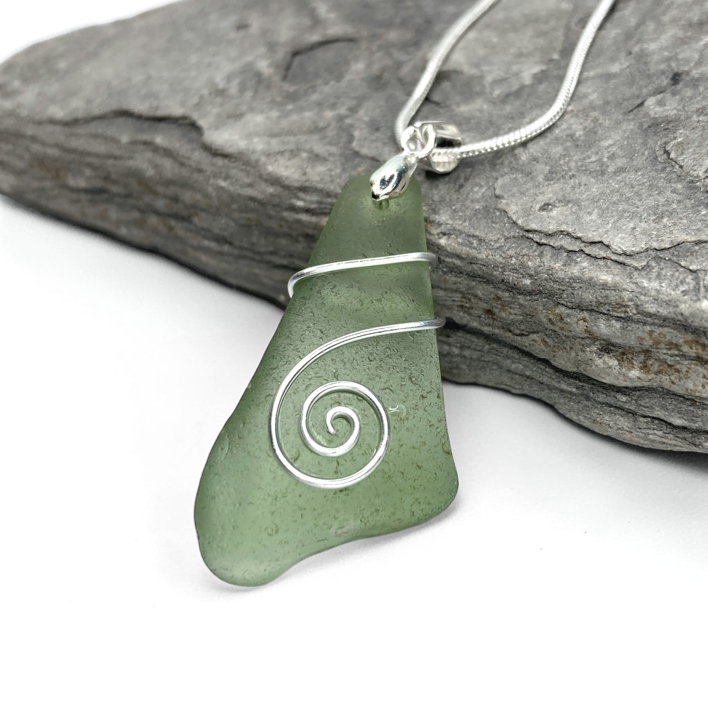 Sea Glass Necklace - Green Celtic Pendant - Scottish Jewellery