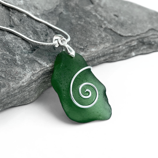 Sea Glass Necklace - Green Celtic Pendant - Scottish Jewellery