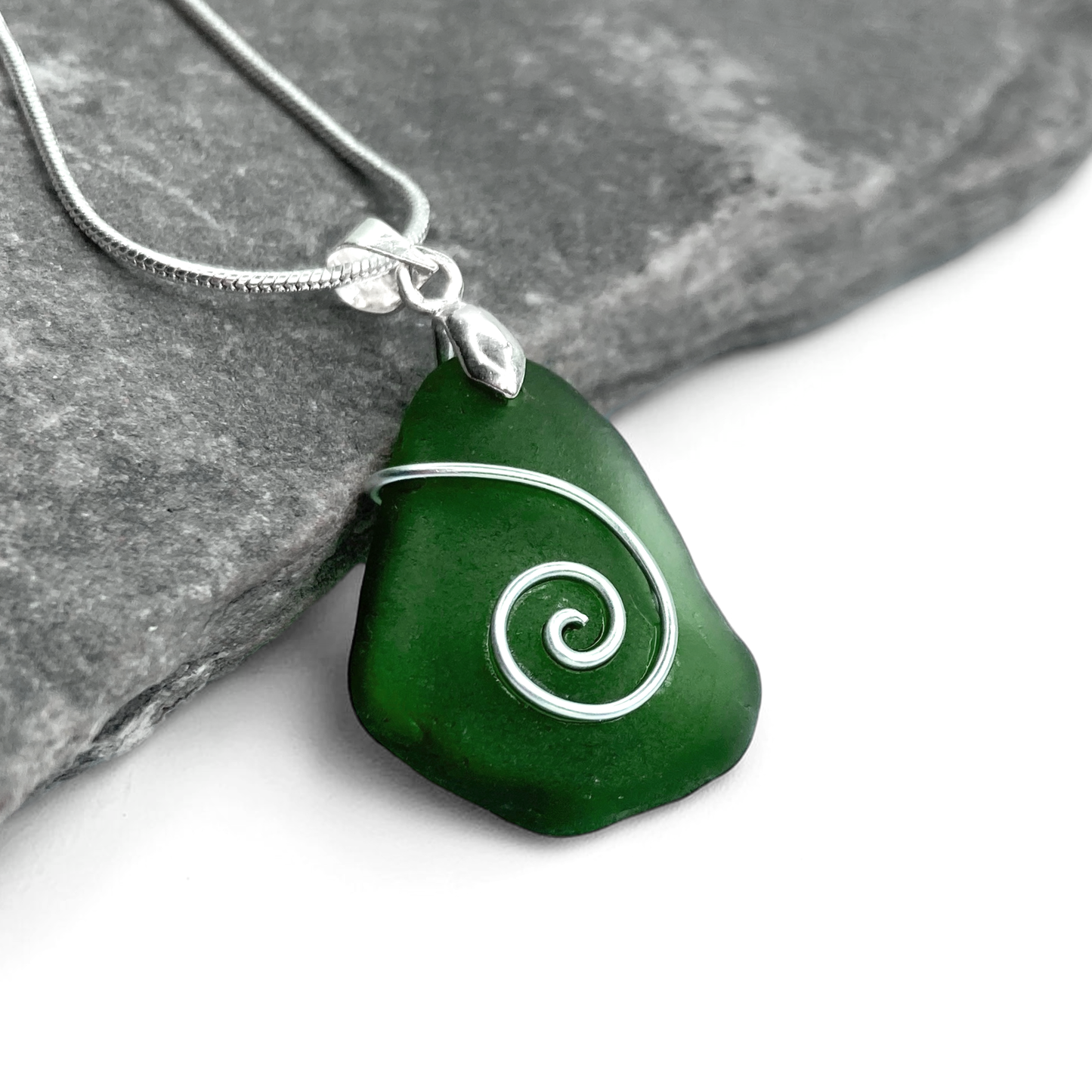 Sea Glass Necklace - Green Celtic Pendant - Scottish Jewellery