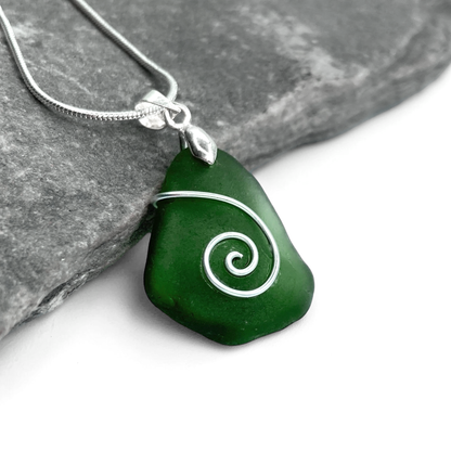 Sea Glass Necklace - Green Celtic Pendant - Scottish Jewellery