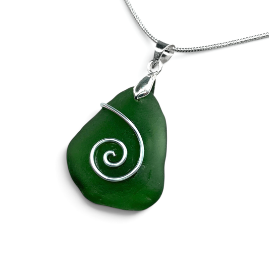 Sea Glass Necklace - Green Celtic Pendant - Scottish Jewellery