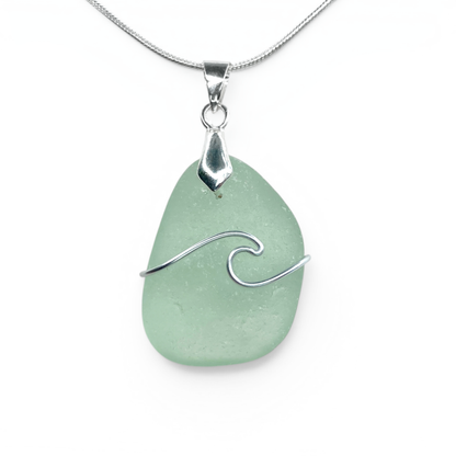 Sea Glass Necklace - Aqua Wave Pendant Scottish Jewellery