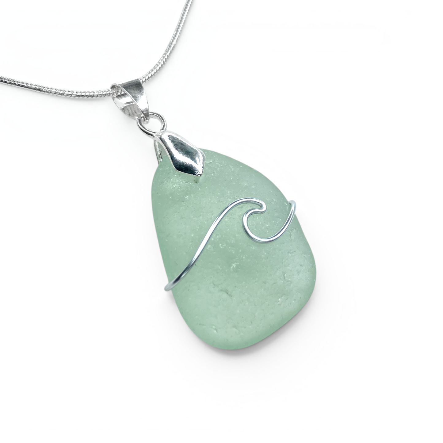 Sea Glass Necklace - Aqua Wave Pendant Scottish Jewellery