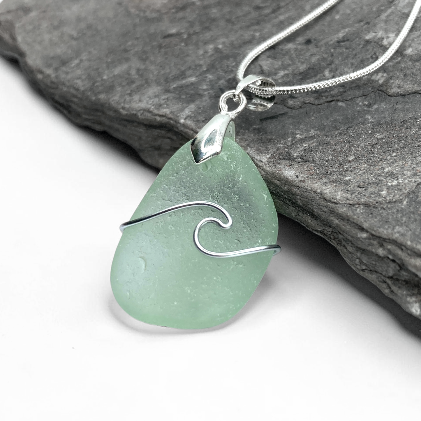 Sea Glass Necklace - Aqua Wave Pendant Scottish Jewellery