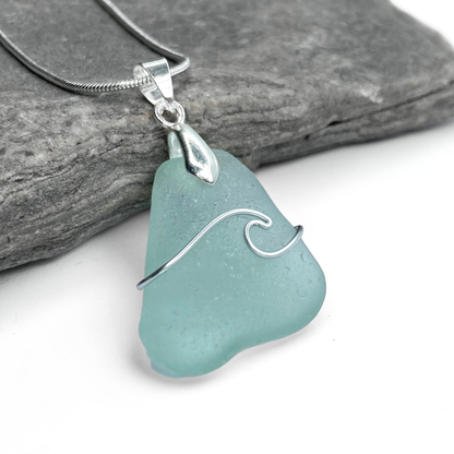 Sea Glass Necklace - Aqua Wave Pendant Scottish Jewellery
