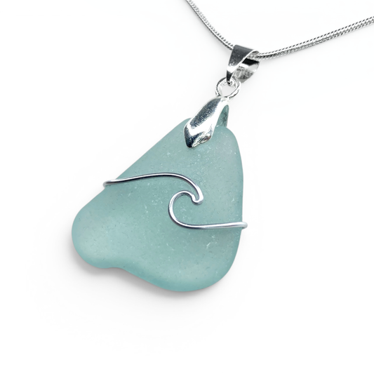 Sea Glass Necklace - Aqua Wave Pendant Scottish Jewellery