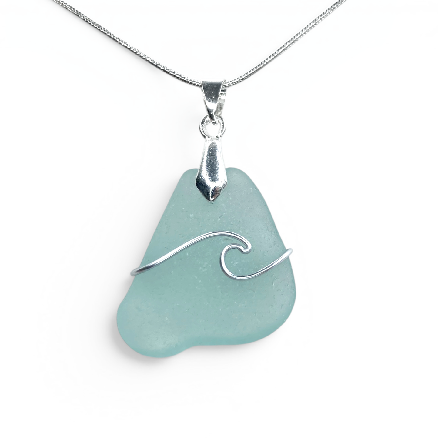 Sea Glass Necklace - Aqua Wave Pendant Scottish Jewellery