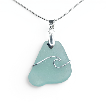 Sea Glass Necklace - Aqua Wave Pendant Scottish Jewellery