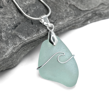 Sea Glass Necklace - Aqua Wave Pendant Scottish Jewellery