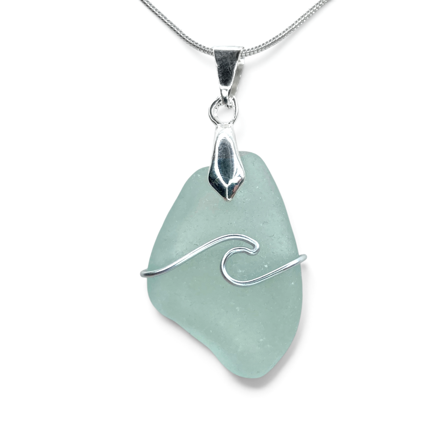 Sea Glass Necklace - Aqua Wave Pendant Scottish Jewellery