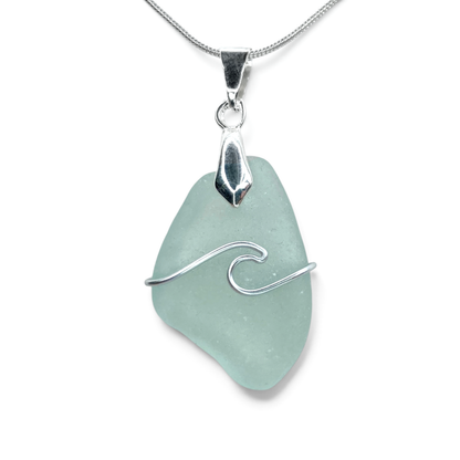 Sea Glass Necklace - Aqua Wave Pendant Scottish Jewellery