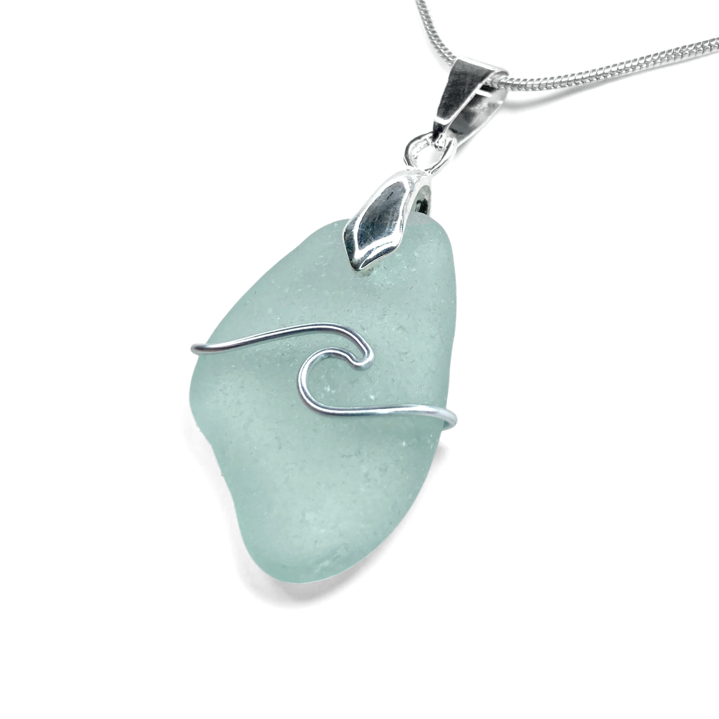 Sea Glass Necklace - Aqua Wave Pendant Scottish Jewellery
