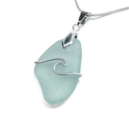 Sea Glass Necklace - Aqua Wave Pendant Scottish Jewellery