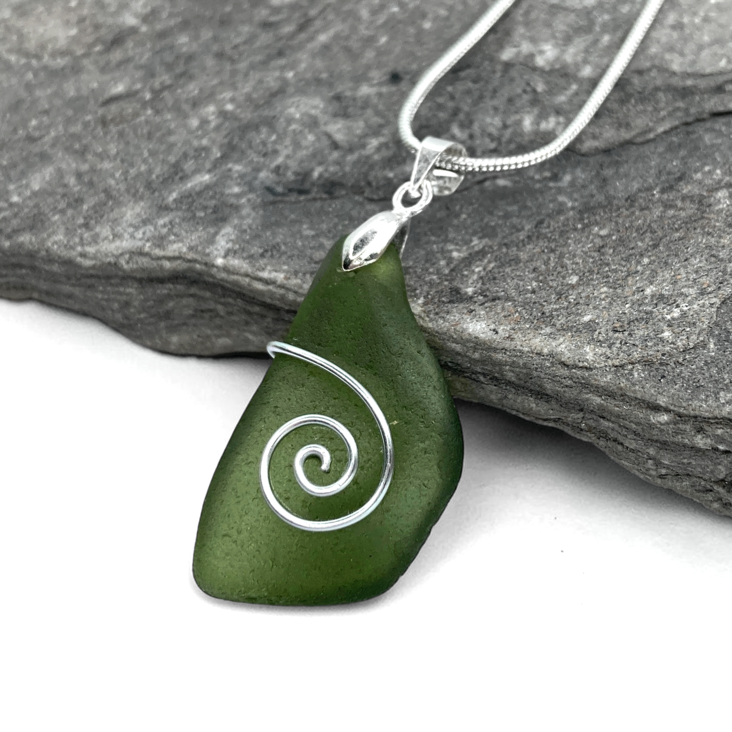 Sea Glass Necklace - Green Celtic Pendant - Scottish Jewellery