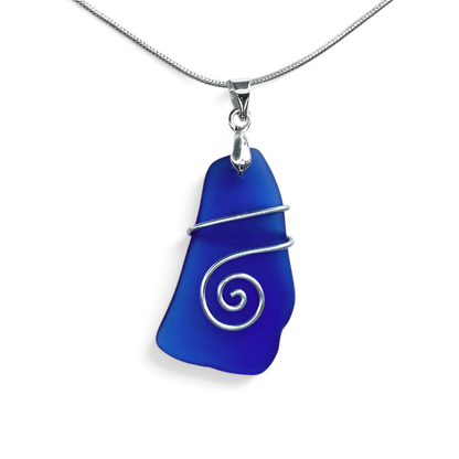 Tumbled Glass Necklace - Blue Celtic Pendant - Scottish Jewellery