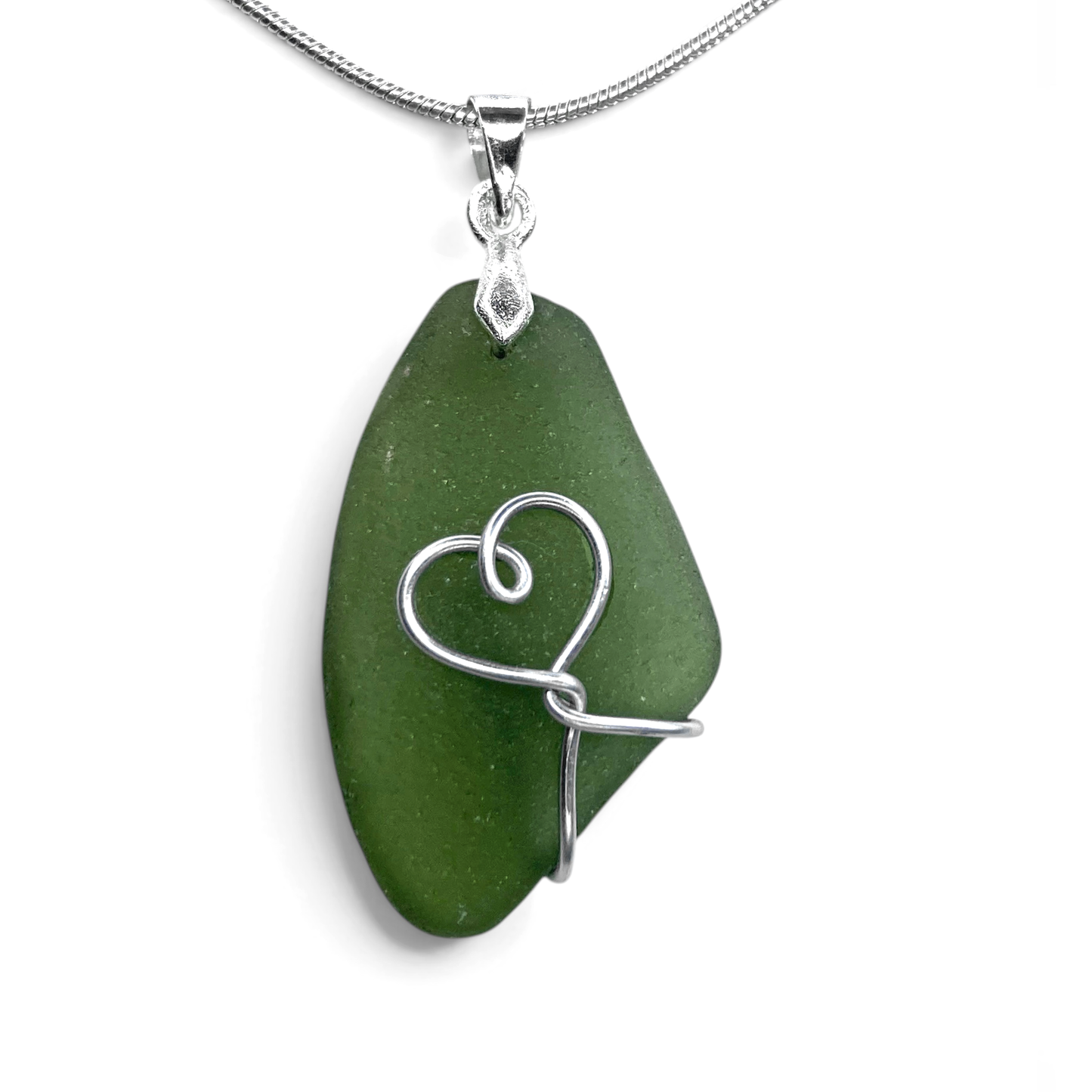 Sea Glass Necklace - Green Heart Pendant - Scottish Jewellery