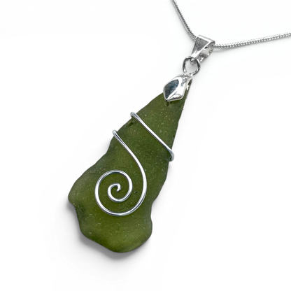 Sea Glass Necklace - Green Celtic Pendant - Scottish Jewellery