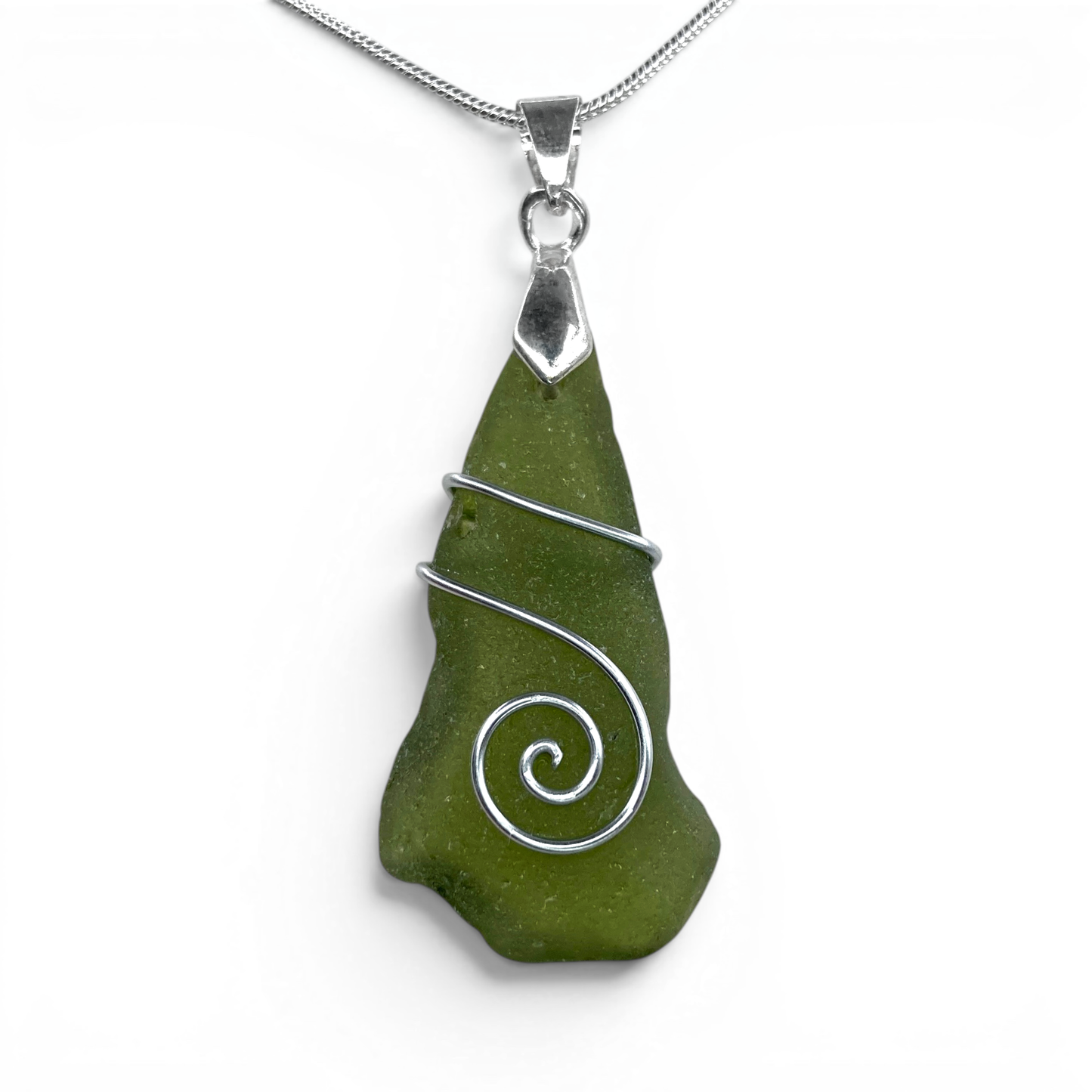 Sea Glass Necklace - Green Celtic Pendant - Scottish Jewellery