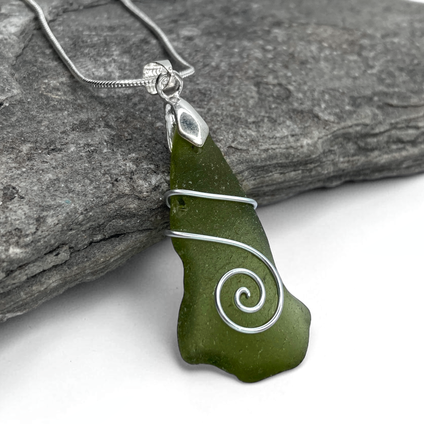 Sea Glass Necklace - Green Celtic Pendant - Scottish Jewellery