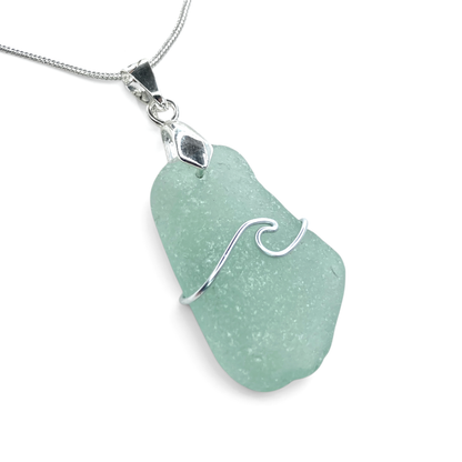 Sea Glass Necklace - Aqua Wave Pendant Scottish Jewellery