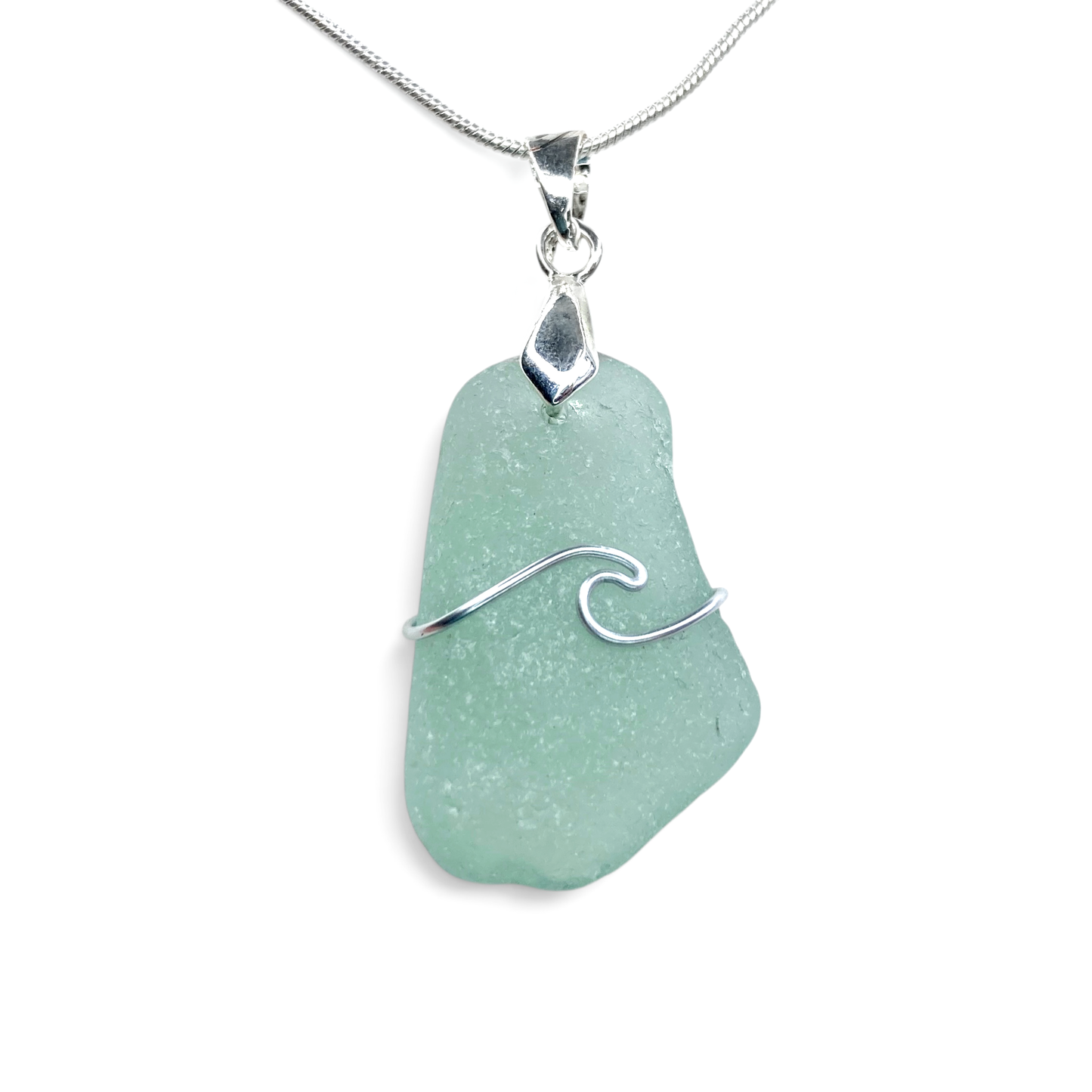 Sea Glass Necklace - Aqua Wave Pendant Scottish Jewellery