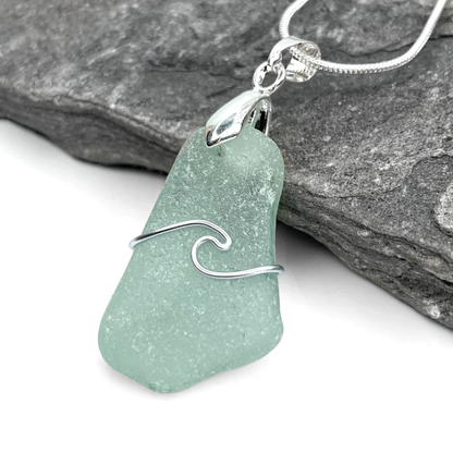 Sea Glass Necklace - Aqua Wave Pendant Scottish Jewellery