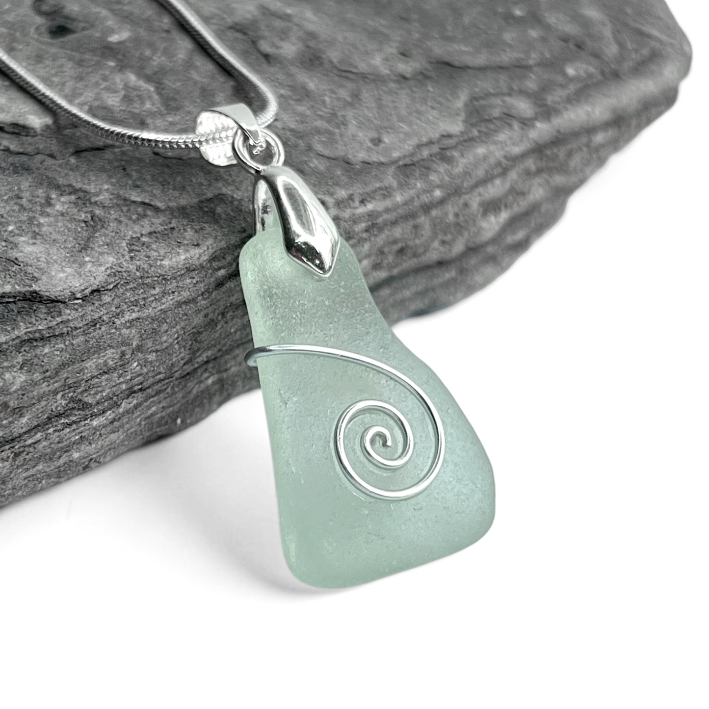 Sea Glass Necklace - Aqua Celtic Pendant - Scottish Jewellery