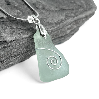 Sea Glass Necklace - Aqua Celtic Pendant - Scottish Jewellery