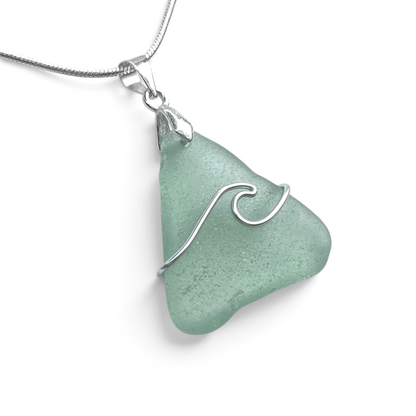 Sea Glass Necklace - Aqua Wave Pendant Scottish Jewellery