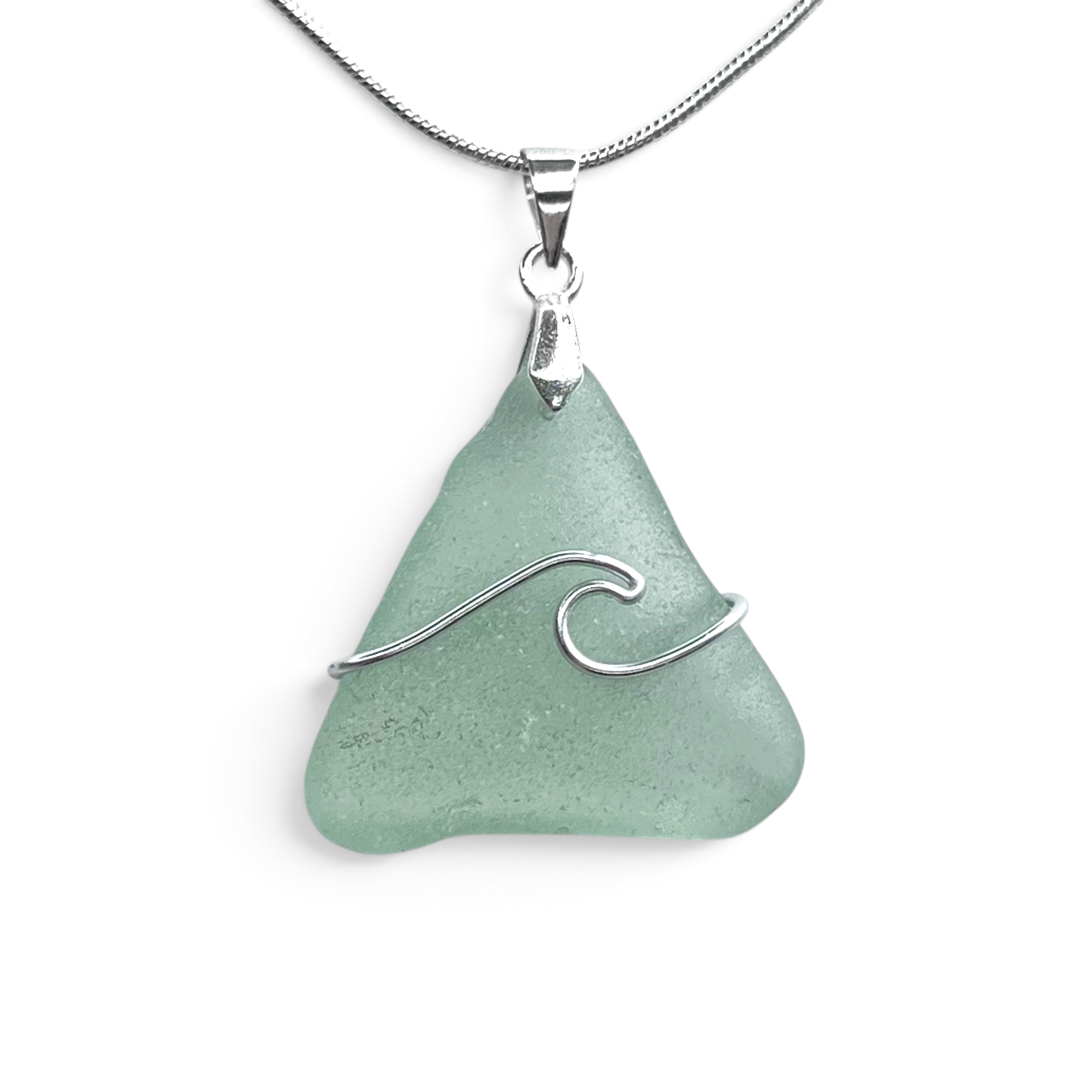 Sea Glass Necklace - Aqua Wave Pendant Scottish Jewellery