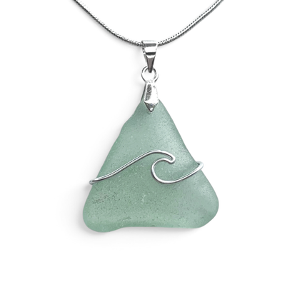 Sea Glass Necklace - Aqua Wave Pendant Scottish Jewellery