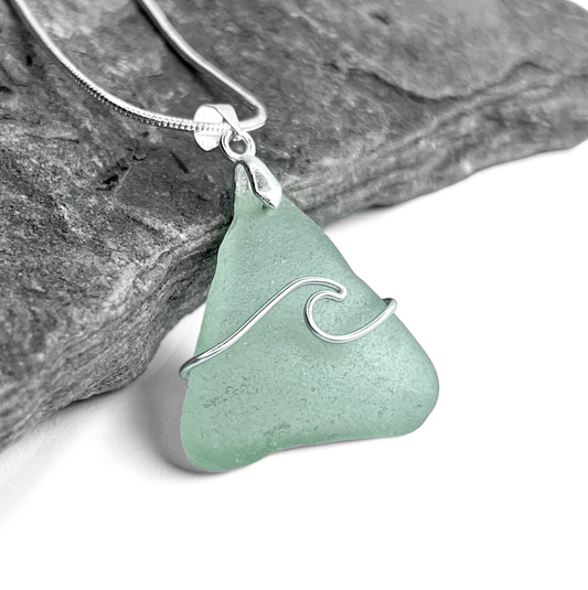 Sea Glass Necklace - Aqua Wave Pendant Scottish Jewellery