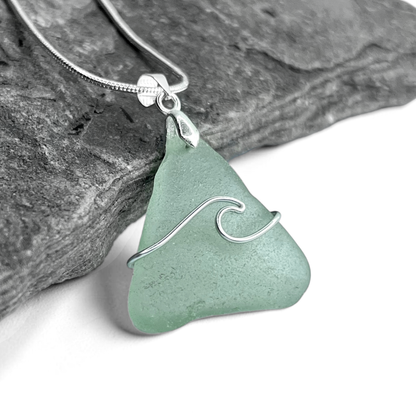 Sea Glass Necklace - Aqua Wave Pendant Scottish Jewellery