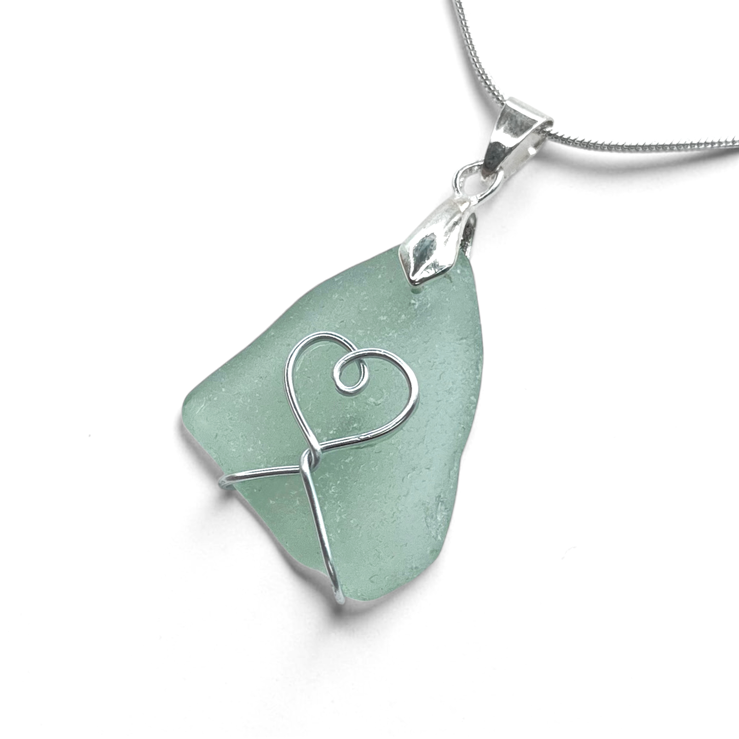 Sea Glass Necklace - Aqua Heart Pendant Scottish Jewellery