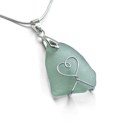 Sea Glass Necklace - Aqua Heart Pendant Scottish Jewellery