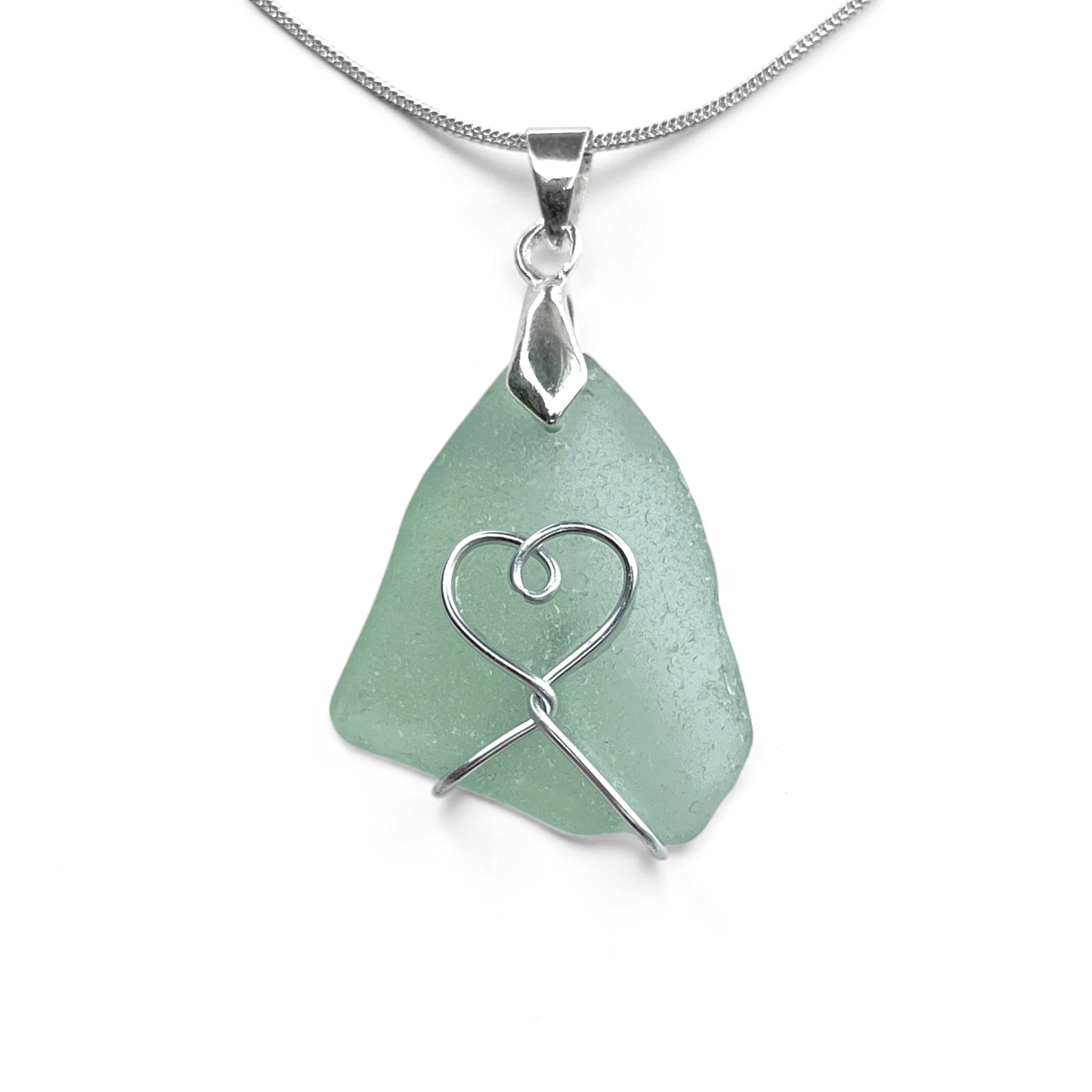 Sea Glass Necklace - Aqua Heart Pendant Scottish Jewellery