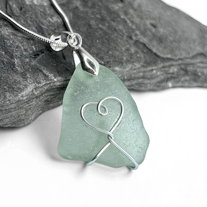 Sea Glass Necklace - Aqua Heart Pendant Scottish Jewellery