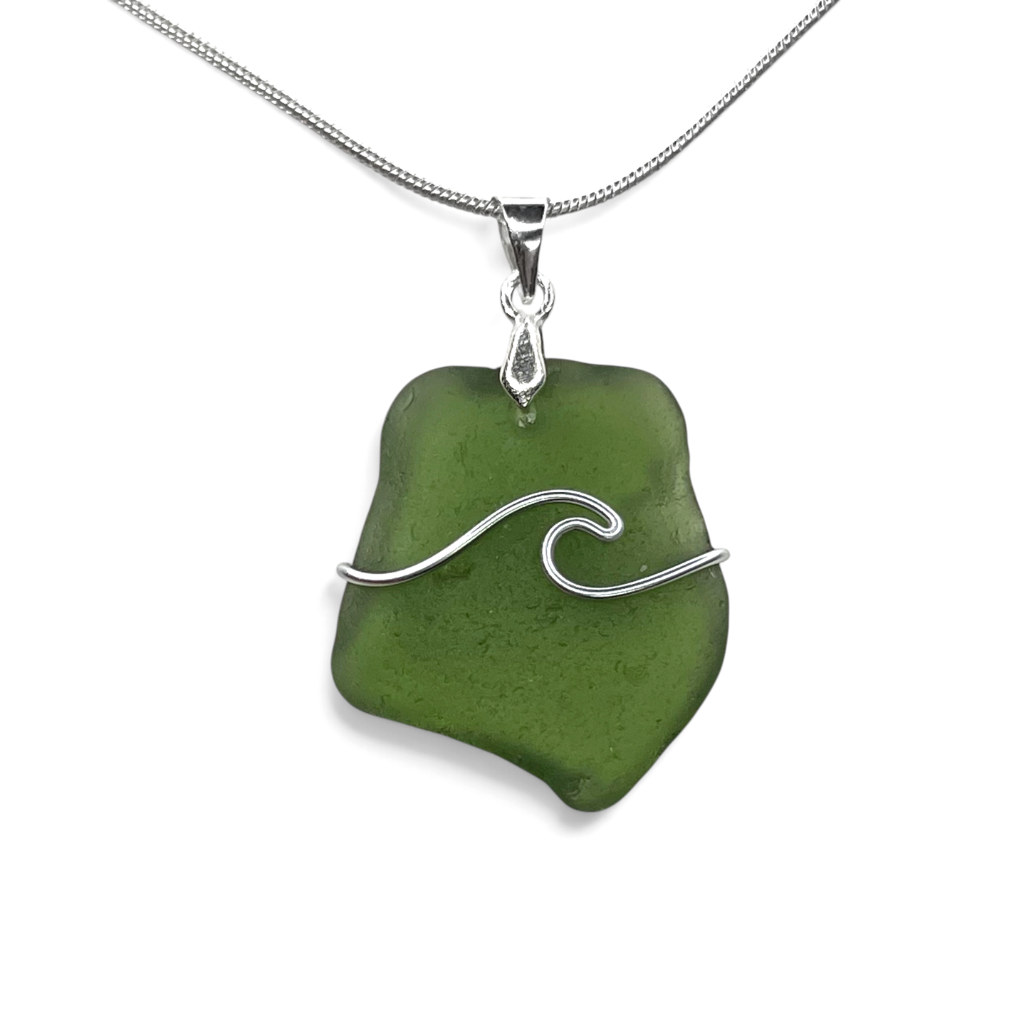 Sea Glass Necklace - Green Wave Pendant Scottish Jewellery