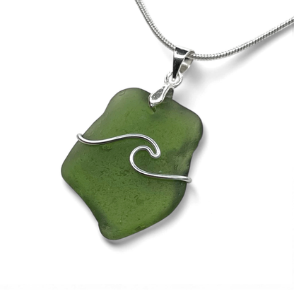 Sea Glass Necklace - Green Wave Pendant Scottish Jewellery