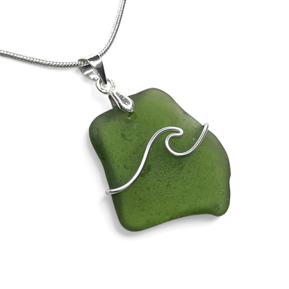 Sea Glass Necklace - Green Wave Pendant Scottish Jewellery