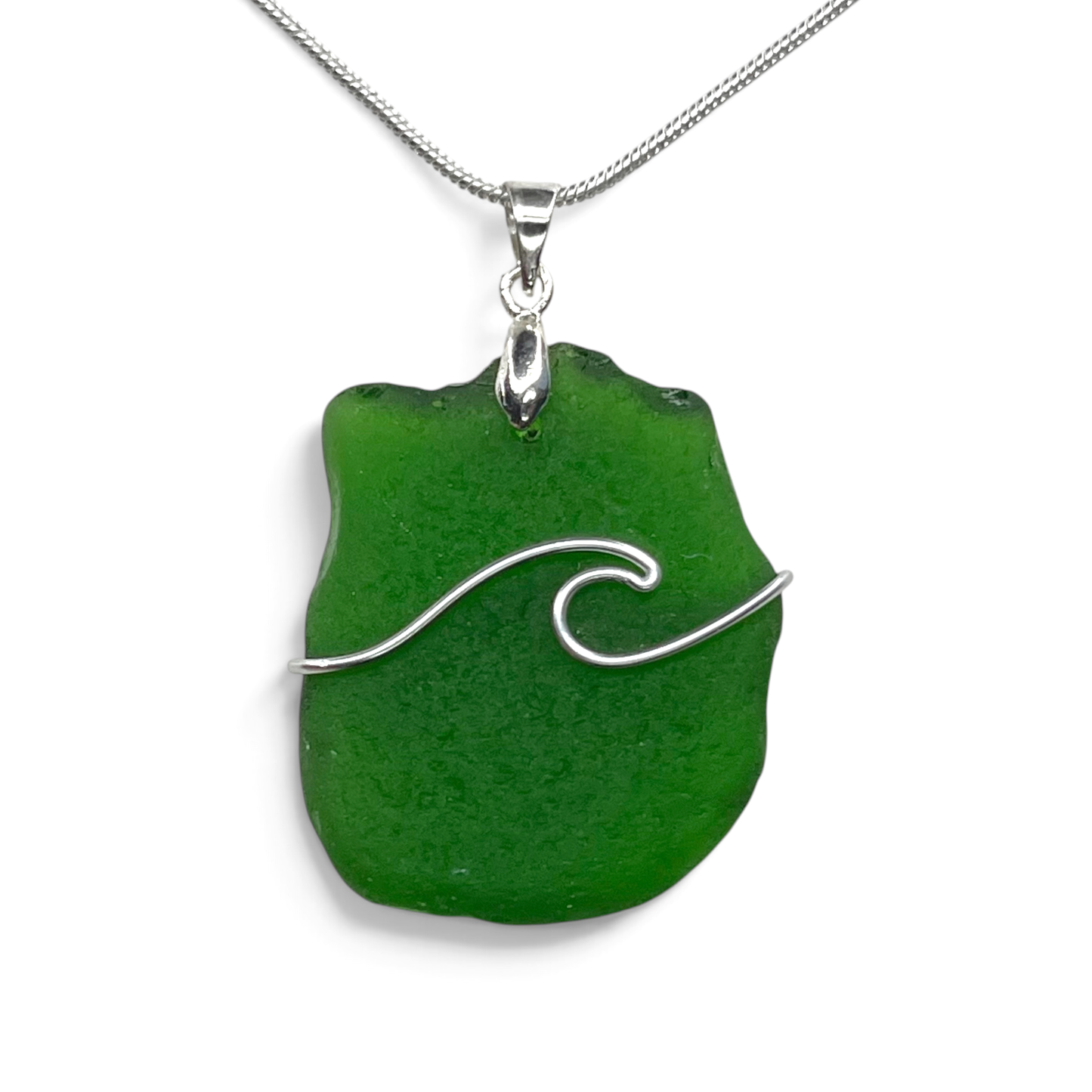 Sea Glass Necklace - Green Wave Pendant Scottish Jewellery