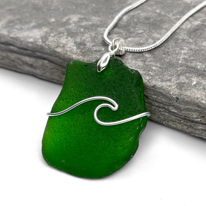 Sea Glass Necklace - Green Wave Pendant Scottish Jewellery