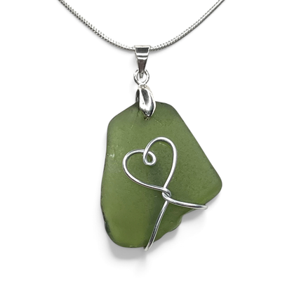 Sea Glass Necklace - Green Heart Pendant - Scottish Jewellery