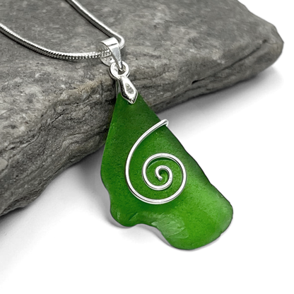 Sea Glass Necklace - Green Celtic Pendant - Scottish Jewellery