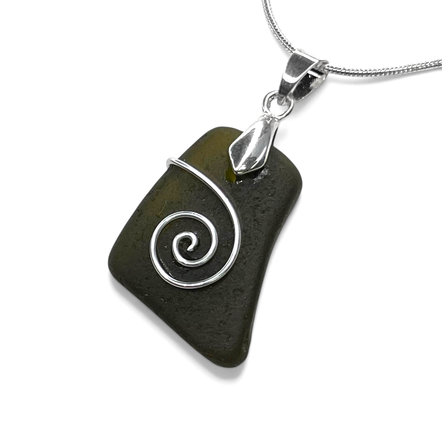 Sea Glass Necklace - Black Celtic Pendant - Scottish Jewellery